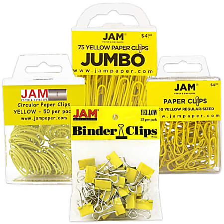 JAM Paper® 4-Piece Office Clip Fastener Set, Yellow