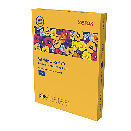 Xerox® Vitality Colors®20 Multipurpose Pastel Printer Paper, 1 Ream, 300 Sheets Per Ream, Goldenrod, Letter Size, 20lb., 30% Recycled