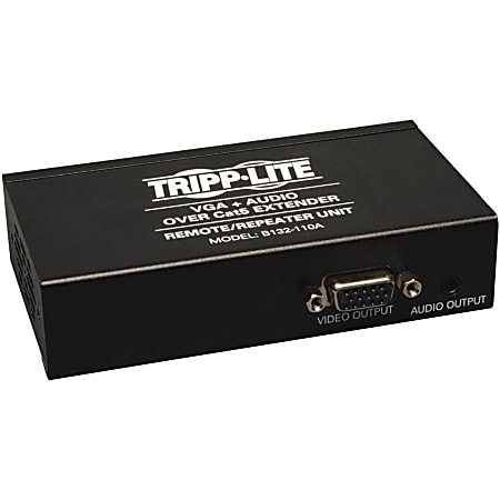 Tripp Lite VGA + Audio over Cat5/Cat6 Video Extender Remote / Repeater Unit 1000' - 1 Output Device - 2000 ft Range - 2 x Network (RJ-45) - 1 x VGA Out - 1920 x 1440 - Twisted Pair - Rack-mountable, Wall Mountable, Pole-mountable - TAA Compliant