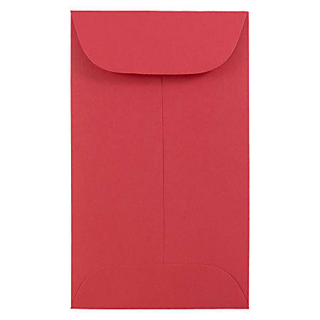 JAM Paper® Coin Envelopes, #3, Gummed Seal, Red, Pack Of 50 Envelopes
