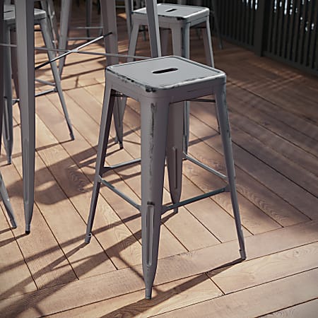 Flash Furniture Commercial Grade Backless Distressed IndoorOutdoor