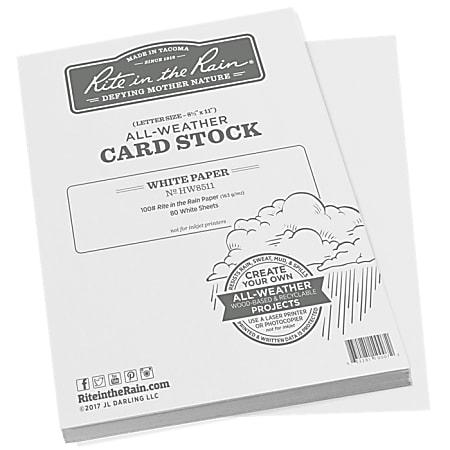 Rite In The Rain All-Weather Card Stock, White, Letter (8.5" x 11"), 100 Lb, Pack Of 80