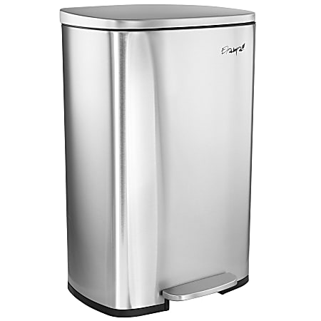 Elama 13-Gallon Rectangular Stainless Steel Step Trash Bin With Slow Close Mechanism, 25-1/4”H x 16-3/4”W x 12”D, Matte Silver