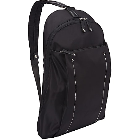 WIB Miami City Slim Backpack for up-to 14.1" Notebook , Tablet, eReader - Black - Twill Polyester - Twill Polyester, Microsuede Interior - Shoulder Strap