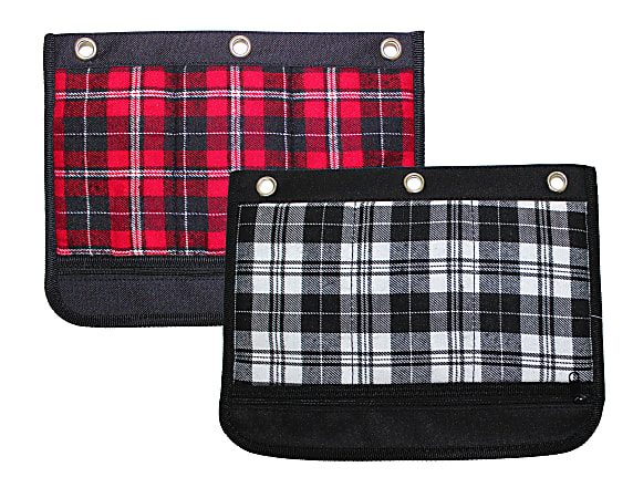Inkology Plaid Binder Pencil Pouches, 10"H x 4-1/2"W x 1"D, Assorted Colors, Pack Of 6 Pouches