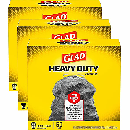 Glad ForceFlex Heavy Duty Large Drawstring Trash Bags, Hold 80+ Pounds, 30 Gal, 50 Ct, Pack of 3
