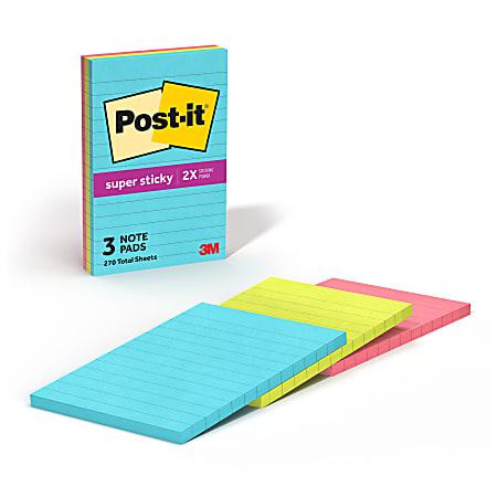 Post it Super Sticky Notes 4 in x 6 in 5 Pads 90 SheetsPad 2x the Sticking  Power Canary Yellow Lined - Office Depot