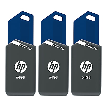 HP x900w USB 3.0 Flash Drives, 64GB, Pack Of 3 Drives