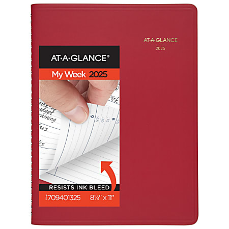 2025 AT-A-GLANCE® Weekly Appointment Book Planner, 8-1/4" x 11", Red, January 2025 To December 2025, 709401325