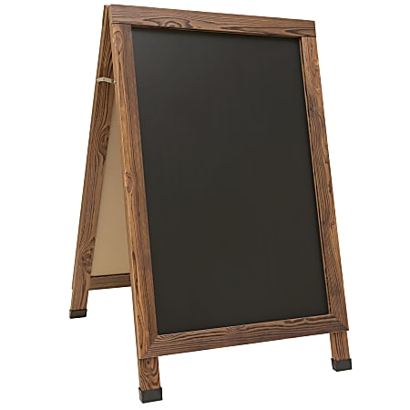 Excello Double-Sided A-Frame Magnetic Chalkboard And Coroplast Poster Holder, Steel, 27-1/2” x 44”, Black, Brown Wood Frame