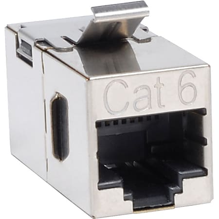 Eaton Tripp Lite Series Cat6 Straight Through Modular Shielded In-line Snap-in Coupler (RJ45 F/F), TAA - Silver - Gold - TAA Compliant