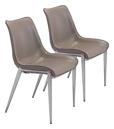 Zuo Modern Magnus Dining Chairs, Gray/Brushed Stainless Steel, Set Of 2 Chairs