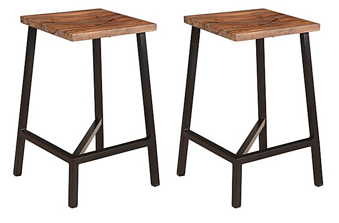 Coast to Coast Dale Sheesham Wood Counter-Height Bar Stools, 24"H x 14"W x 14"D, Brown/Black, Set Of 2 Stools