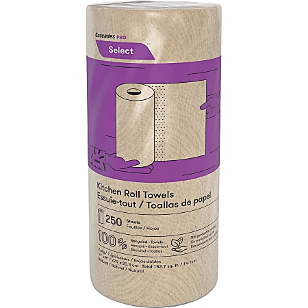 Cascades PRO Select Kitchen Roll Towels - 2 Ply - 11" Width x 8" Length - 250 Sheets/Roll - Nature - 12 / Carton