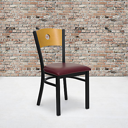 Flash Furniture Wood Circle-Back Metal/Vinyl Restaurant Accent Chair, Burgundy/Natural/Black