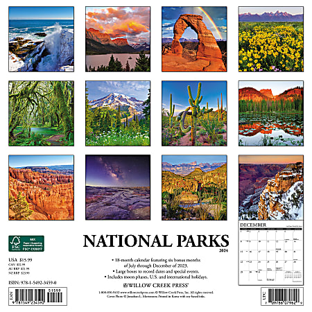 2024 Willow Creek Press Scenic Monthly Wall Calendar 12 x 12 National Parks  January To December - ODP Business Solutions
