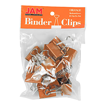 JAM Paper® Designer Binder Clips, Medium, 3/4" Capacity, Orange, Bag Of 15 Clips