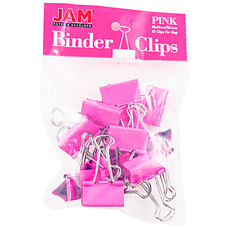 JAM Paper® Designer Binder Clips, Medium, 3/4" Capacity, Pink, Bag Of 15 Clips