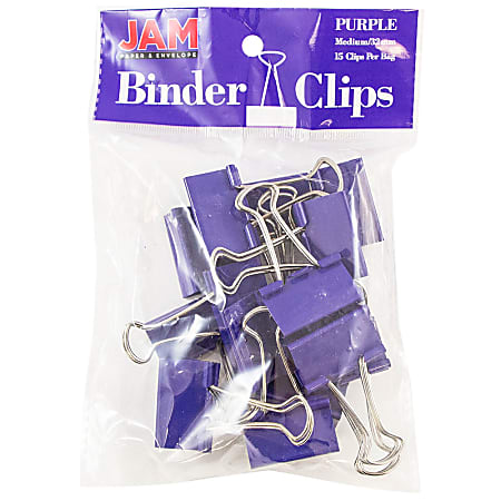 JAM Paper® Designer Binder Clips, Medium, 3/4" Capacity, Purple, Bag Of 15 Clips