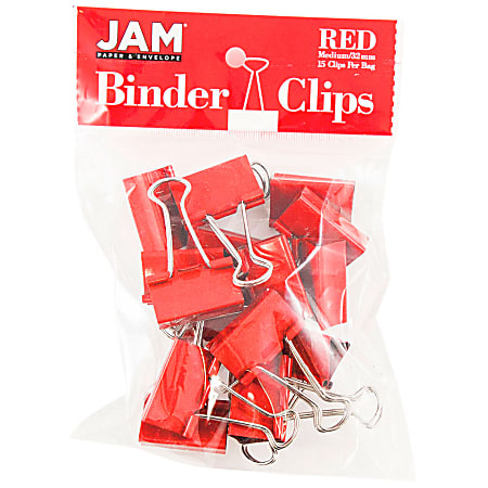 JAM Paper® Designer Binder Clips, Medium, 3/4" Capacity, Red, Bag Of 15 Clips
