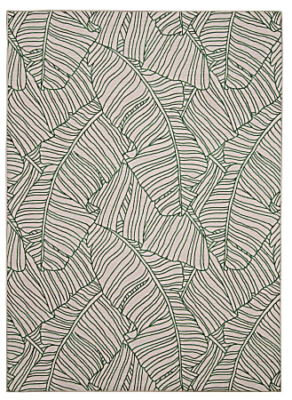 Linon Washable Outdoor Area Rug, Jarvie, 5' x 7', Ivory/Green
