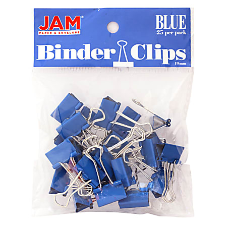 JAM Paper® Designer Binder Clips, Small, 1/2" Capacity, Blue, Bag Of 25 Clips