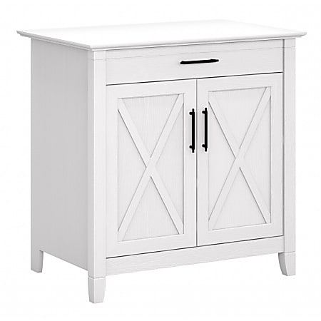 Bush Furniture Key West 30"W Secretary Desk With Keyboard Tray And Storage Cabinet, Pure White Oak, Standard Delivery