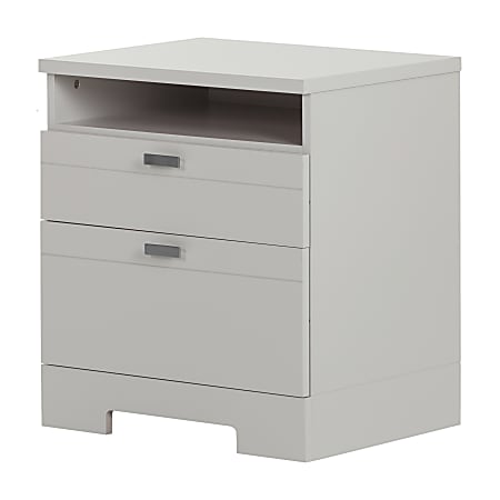South Shore Reevo Nightstand With Cord Catcher, 22-1/2"H x 22-1/4"W x 17"D, Soft Gray