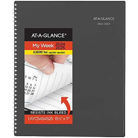 2024-2025 AT-A-GLANCE® DayMinder® Academic Weekly/Monthly Planner, 8-1/2” x 11”, Charcoal, July To June, AYC54545