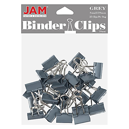 JAM Paper® Designer Binder Clips, Small, 1/2" Capacity, Gray, Bag Of 25 Clips