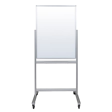 Luxor Double-Sided Mobile Magnetic Glass Dry-Erase Whiteboard, 30" x 40", Aluminum Frame With Silver Finish