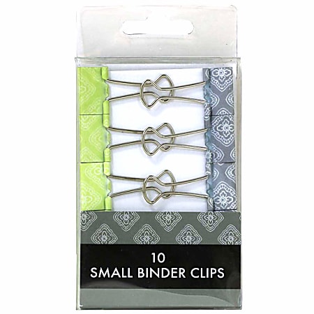 JAM Paper® Designer Binder Clips, Small, 1/2" Capacity, Green/Gray, Pack Of 10 Clips
