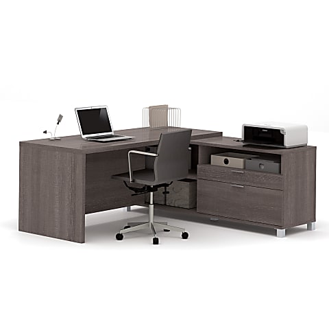 Bestar Pro-Linea 72"W L-Shaped Corner Desk, Bark Gray