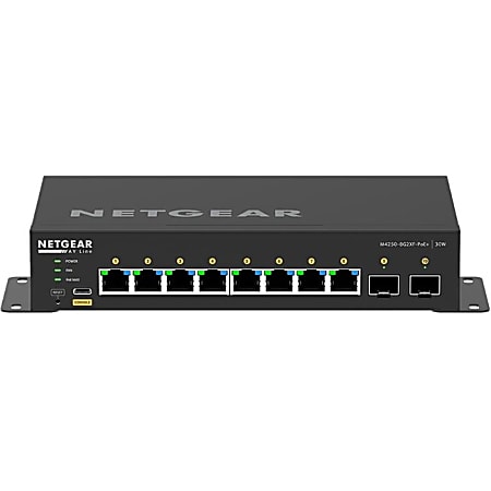 Netgear AV Line M4250 GSM4210PX Ethernet Switch - 8 Ports - Manageable - 10 Gigabit Ethernet - 10GBase-T, 10GBase-X - 3 Layer Supported - 220 W PoE Budget - Optical Fiber, Twisted Pair - PoE Ports - Desktop - Lifetime Limited Warranty