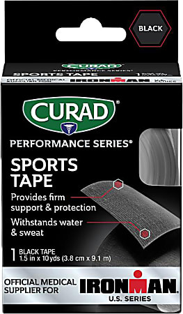 CURAD® IRONMAN Performance Series Sports Tape, 1-1/2" x 10 Yd, Black, Case Of 24 Boxes