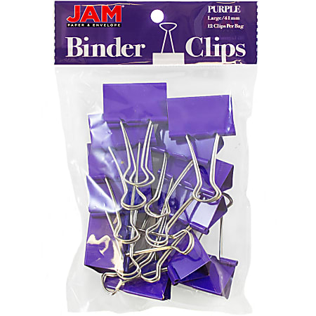 JAM Paper® Designer Binder Clips, Small, 1/2" Capacity, Purple, Pack Of 25 Clips