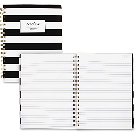 Cambridge Hardcover Wirebound Notebook - Twin Wirebound - Both Side Ruling Surface - Ruled - 7.3" x 9.5" - 80 Sheets - Black & White Cover Stripe - Hard Cover, Dual Sided - 1Each