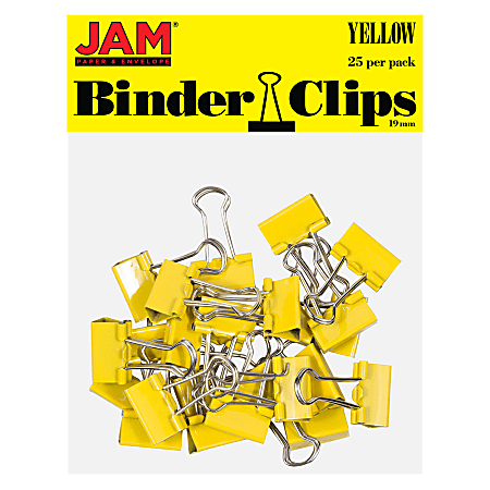 JAM Paper® Designer Binder Clips, Small, 1" Capacity, Yellow, Pack Of 25 Clips