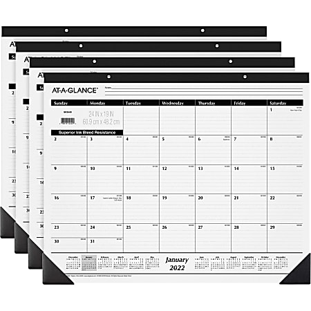 At-A-Glance Classic Monthly Desk Pad - Monthly - 1 Year - January 2024 - December 2024 - 1 Month Single Page Layout - 24" x 19" Sheet Size - Desktop - White - Paper - 4 / Bundle