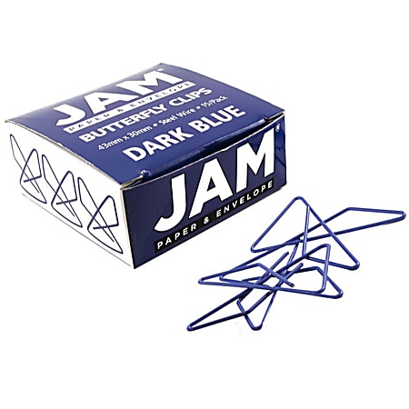 JAM Paper® Butterfly Clips, Large, 1" Capacity, Blue, Pack Of 15 Clips
