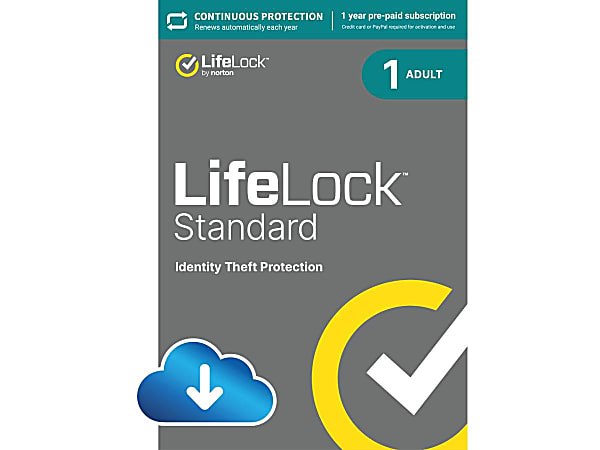 Norton LifeLock Standard Identity Theft Protection Individual Plan, 1-Year Subscription, Android/Apple iOS/Mac OS/ Windows® Compatible, ESD