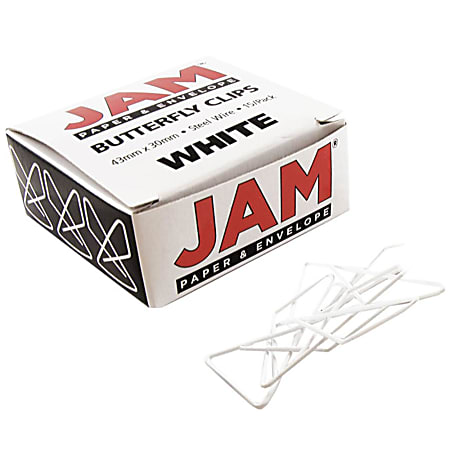 JAM Paper® Butterfly Clips, Medium, 1" Capacity, White, Pack Of 15 Clips
