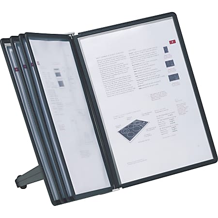 DURABLE VARIO Antimicrobial Desktop Reference Display System - Desktop - 10 Double Sided Panels - Letter Size - Antimicrobial Polypropylene Sleeves - Anti-Reflective/Non-Glare - Gray