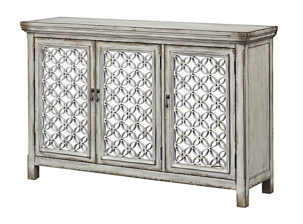 Coast to Coast Cara 3-Door Storage Credenza with Mirrored Doors, 37”H x 56"W x 17"D, Lizzy Hazy Gray/Mirror