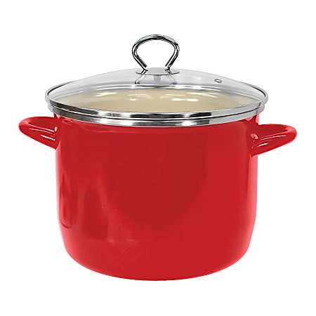Vasconia® Enamel-On-Steel Straight Stockpot With Glass Lid, 8 Qt, Red