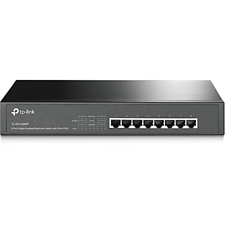 TP-Link 8-Port Gigabit Desktop/Rackmount Switch with 8-Port PoE+ - 8 Ports - Gigabit Ethernet - 1000Bas - TLSG1008MP