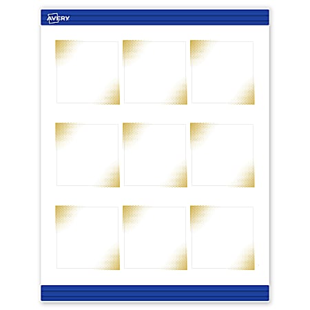 Avery® Printable Cards With Sure Feed® Technology, 2-1/2" x 2-1/2", Matte White With Preprinted Gold-Blush Pattern, Pack Of 90