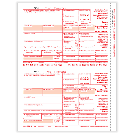 ComplyRight 1099 R Tax Forms 2 Up Federal Copy A Laser 8 12 x 11 Pack ...