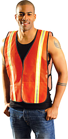 Non-ANSI Economy Mesh Vests with Silver Reflective Tape, Regular, Hi-Viz Orange