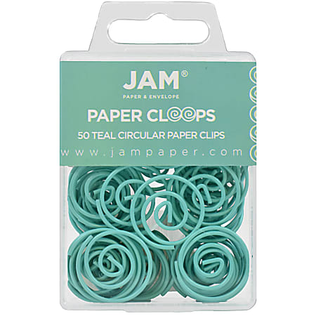 JAM Paper® Circular Paper Clips, 1", Teal, Box Of 50 Clips